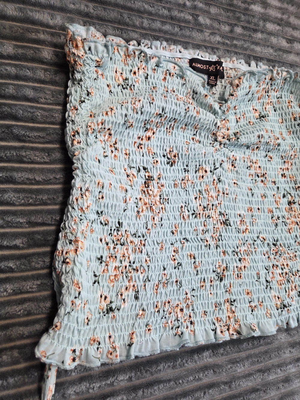Almost Famous Light Blue Floral Smocked Cami with Side Ties - Picture 3 of 5